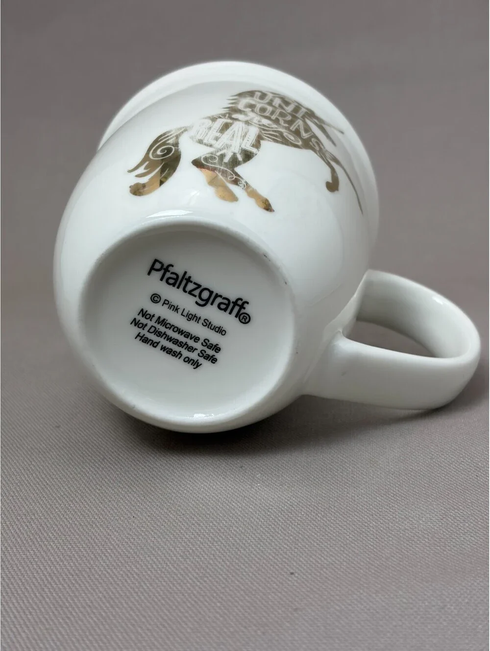 Pfaltzgraff Coffee Mug Unicorns Are Real Metallic Gold White Ceramic Cup 14 oz